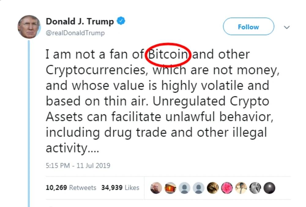 Donald Trump Tweets Bitcoin; Asks Facebook to Become A Bank