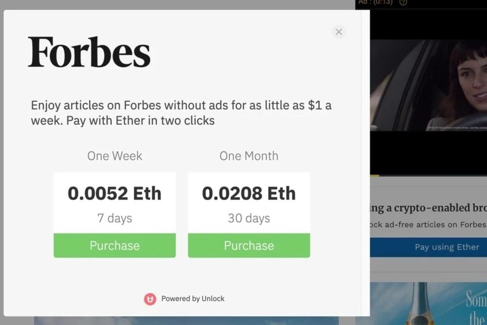 Unlock Protocol Enables ETH Payments on Forbes Crypto