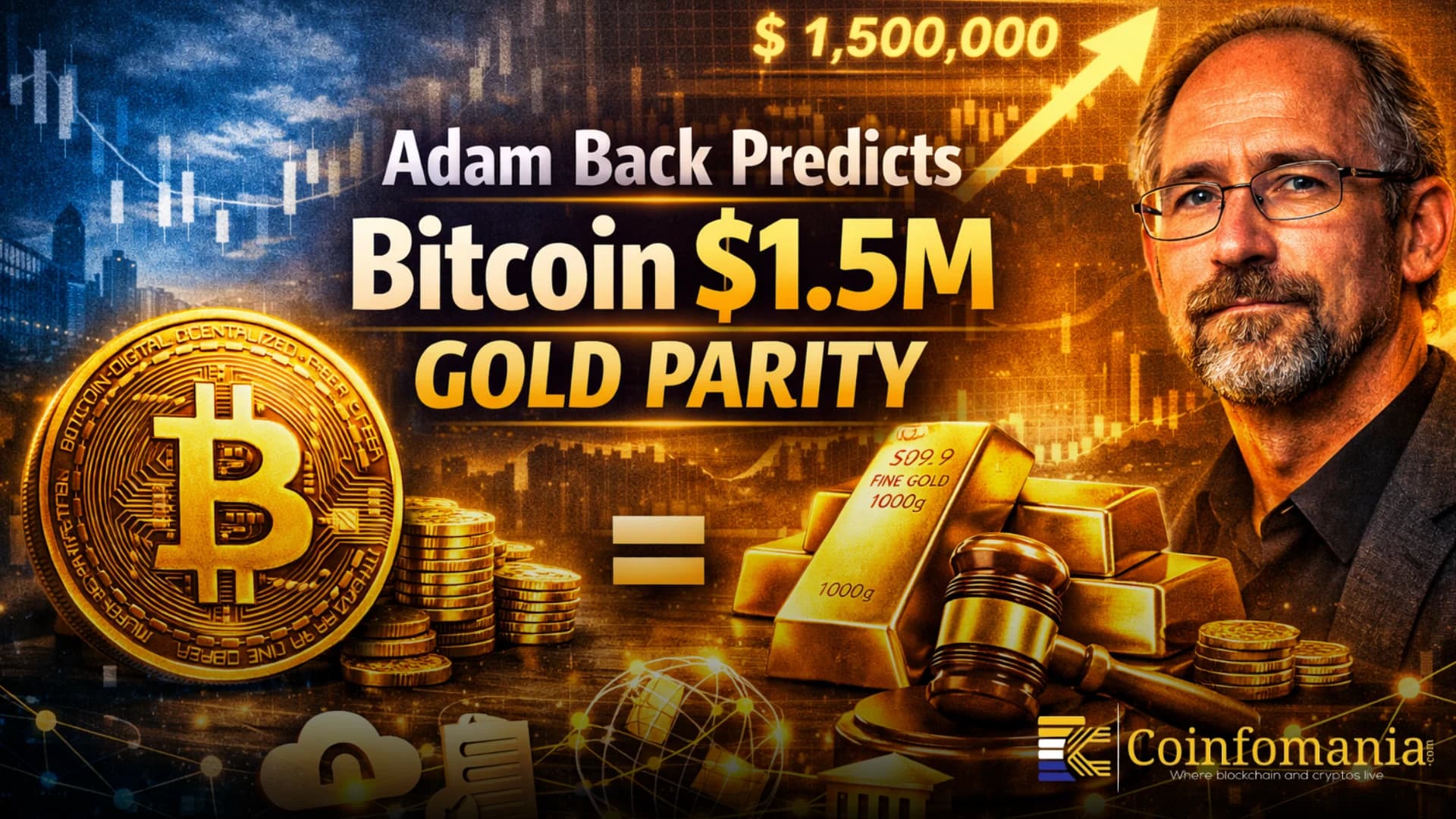 Adam Back Predicts Bitcoin $1.5M Gold Parity