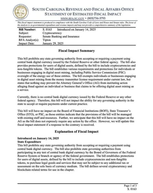 Official Fiscal Impact Statement Source: South Carolina Revenue and Fiscal Affairs Office
