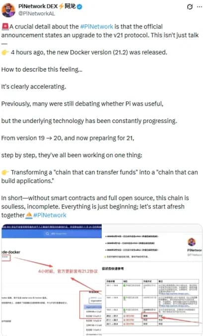the #PiNetwork is that the official announcement states an upgrade to the v21 protocol.
