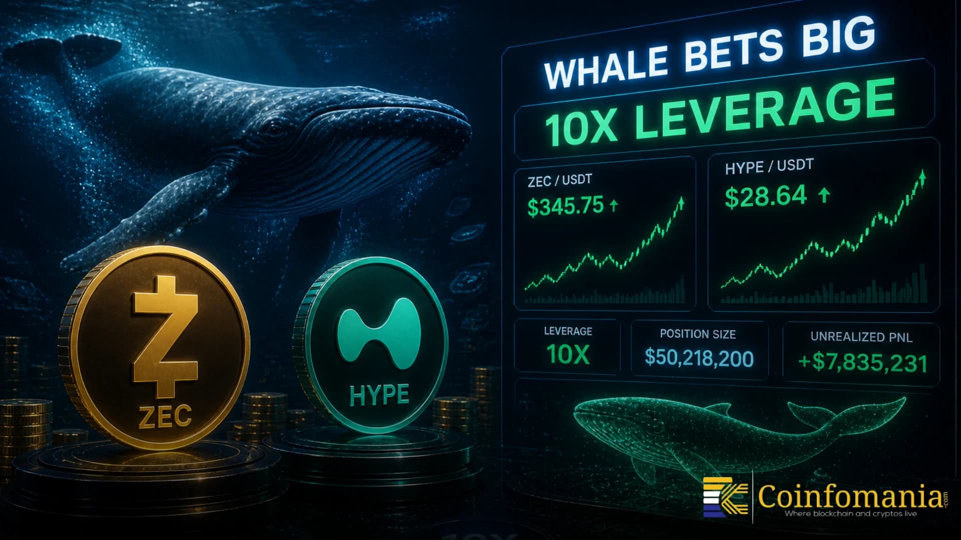 Una balena scommette forte su ZEC e HYPE con leva 10x