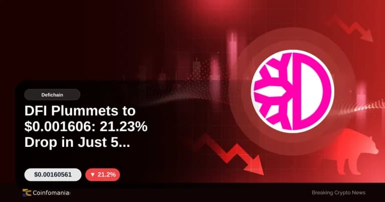 DFI price today crolla a $0,001606 con un calo del 21,23%