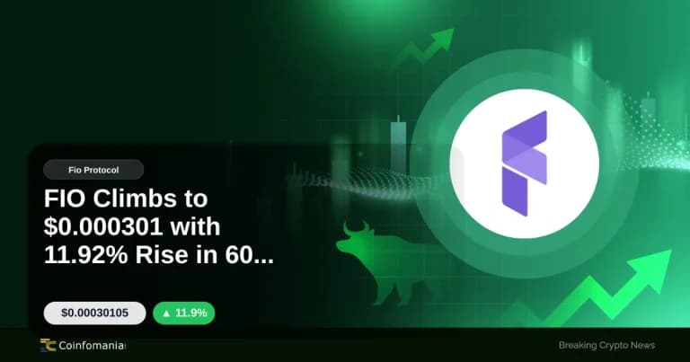 FIO Climbs to $0.000301 with 11.92% Rise in 60 Minutes