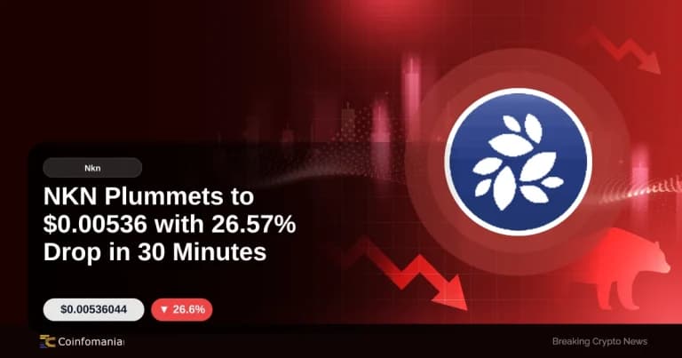 NKN Plummets to $0.00536 with 26.57% Drop in 30 Minutes