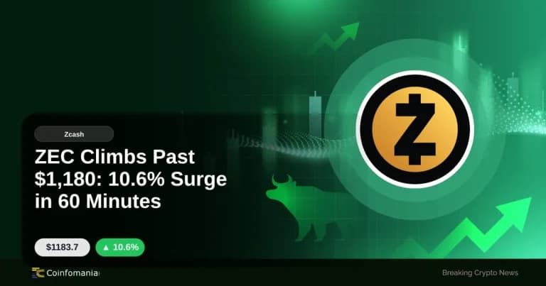 ZEC Climbs Past $1,180: 10.6% Surge in 60 Minutes