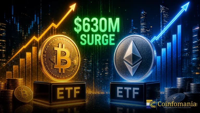 Bitcoin-ETFs verzeichnen einen Anstieg von 630 Millionen USD, während Ethereum stark folgt