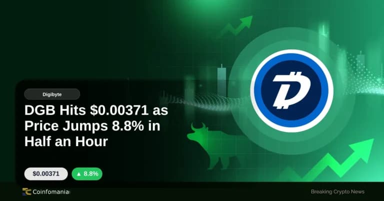 DGB Hits $0.00371 as Price Jumps 8.8% in Half an Hour