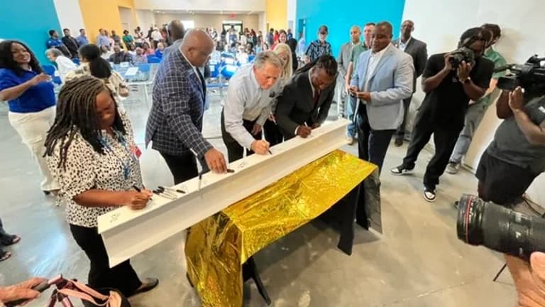 Rep French Hill Attends Micro Housing Project Beam Signing