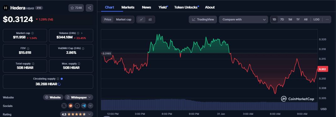 Hedera Hashgraph (HBAR) daily chart