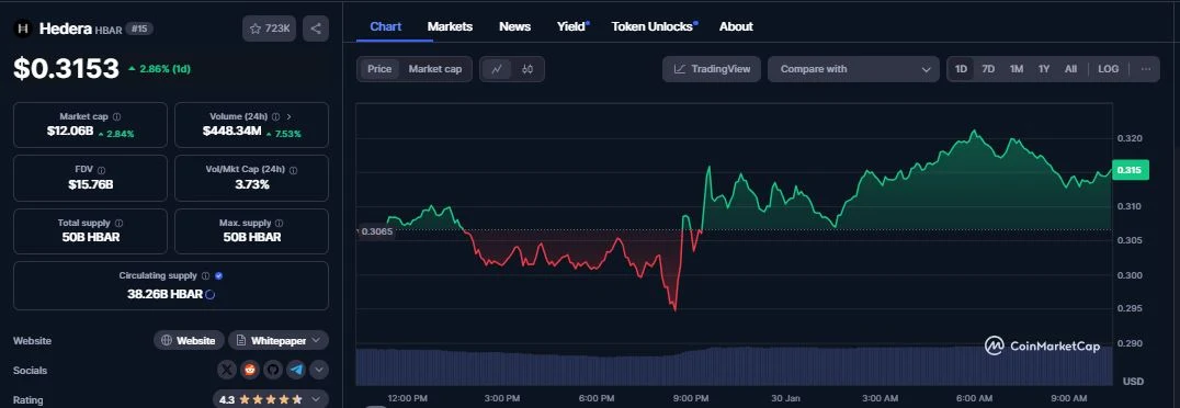 Hedera Hashgraph (HBAR) daily chart