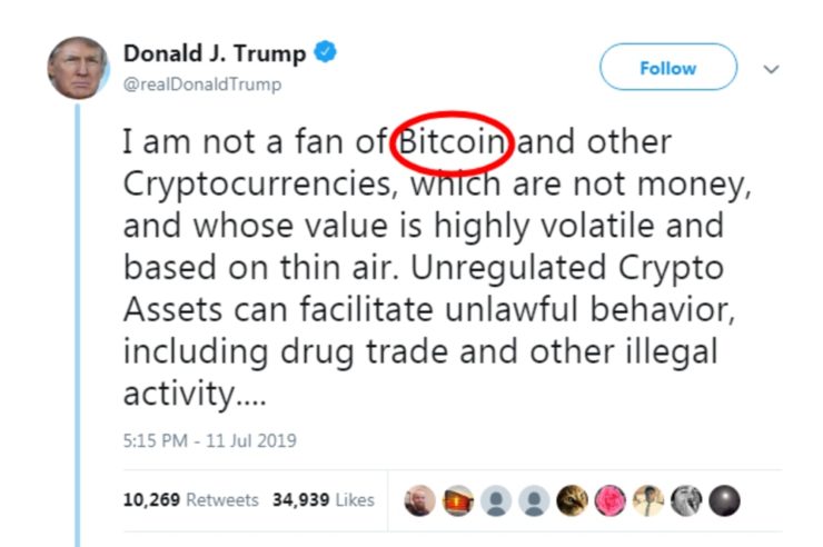 Image result for trump bitcoin tweet