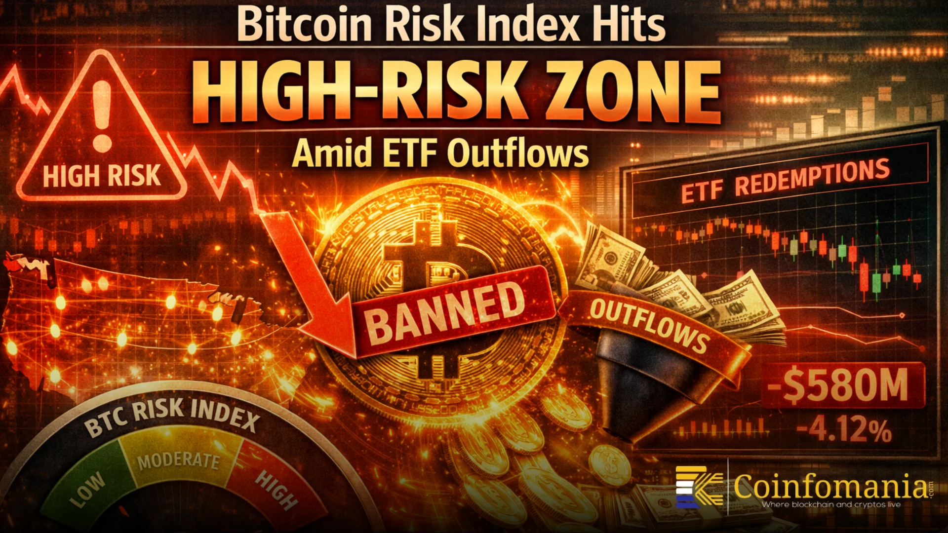 L'Indice de Risque Bitcoin Atteint la Zone à Haut Risque en Raison des Sorties des ETF