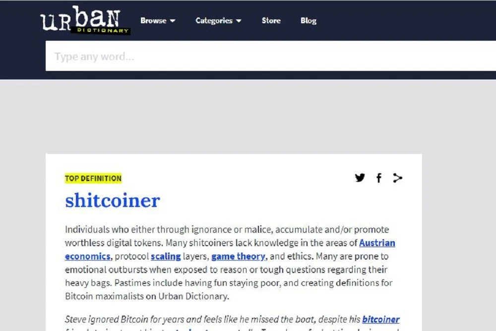 Ridiculous “Shitcoiner” Definition Approved in Urban Dictionary