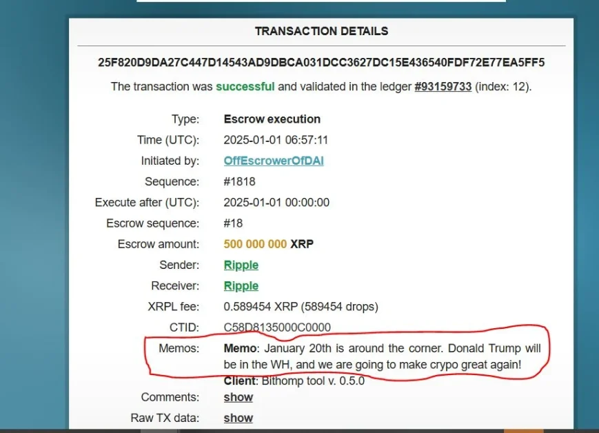 memo message in Ripple XRP escrow release